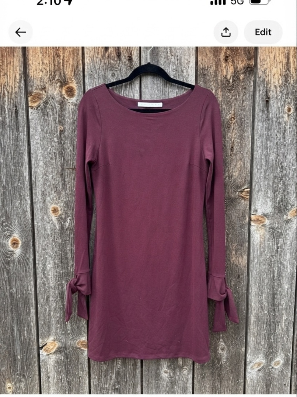 Susana Monaco Deep Burgundy Long Sleeve Dress with ties at cuff large - Picture 3 of 13